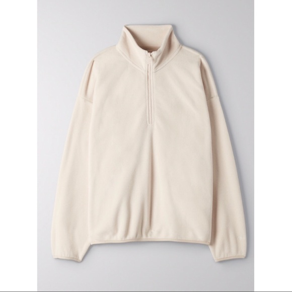 Aritzia TNA Polar 1/4 Zip Sweatshirt Cream Off White Fleece - Picture 3 of 11